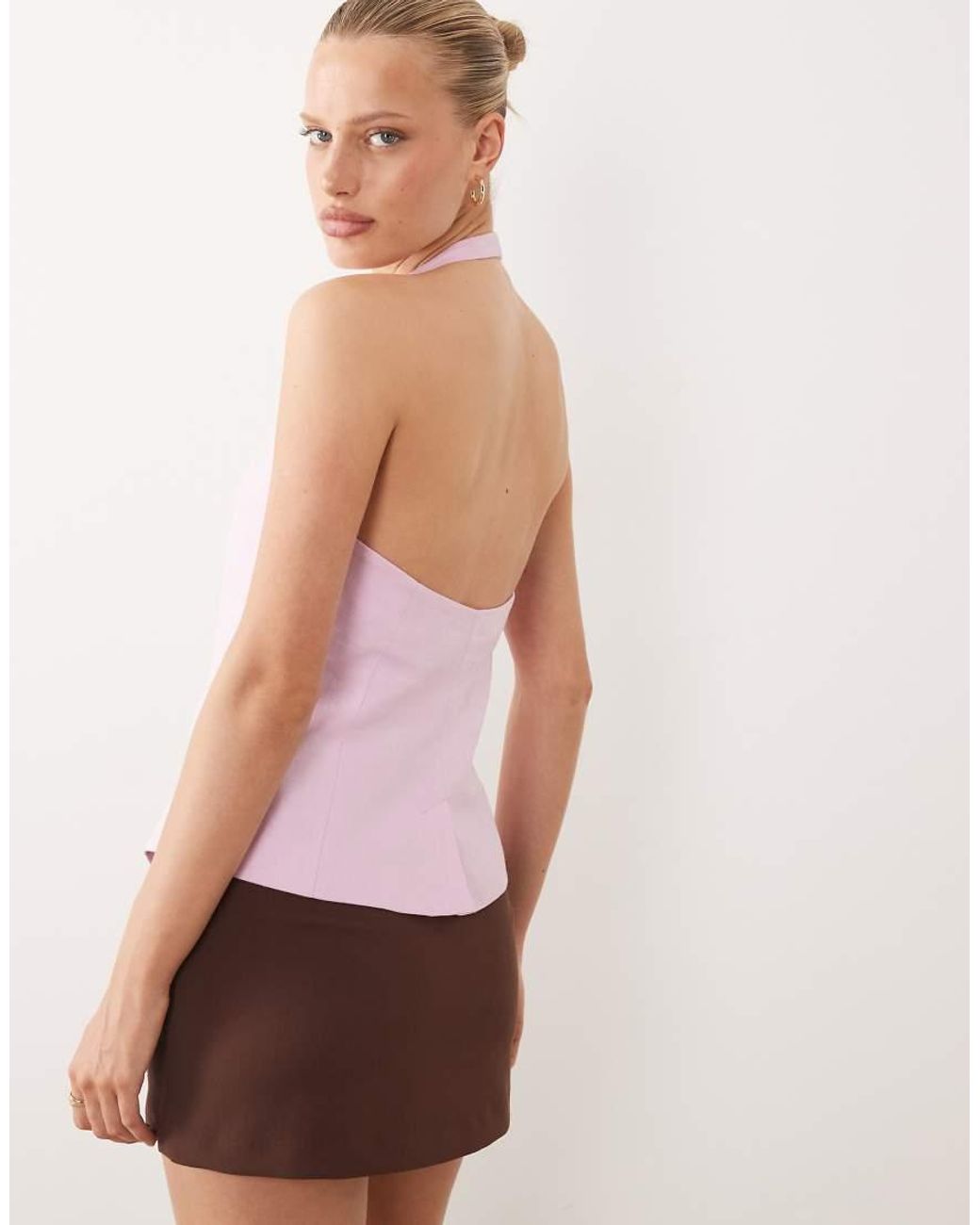 Mango Pink Boreli 100% Linen Halterneck Waistcoat Co-ord