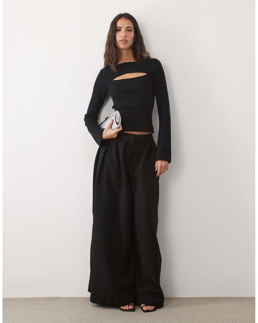 Pretty Lavish Black Knitted Cut Out Long Sleeve Top