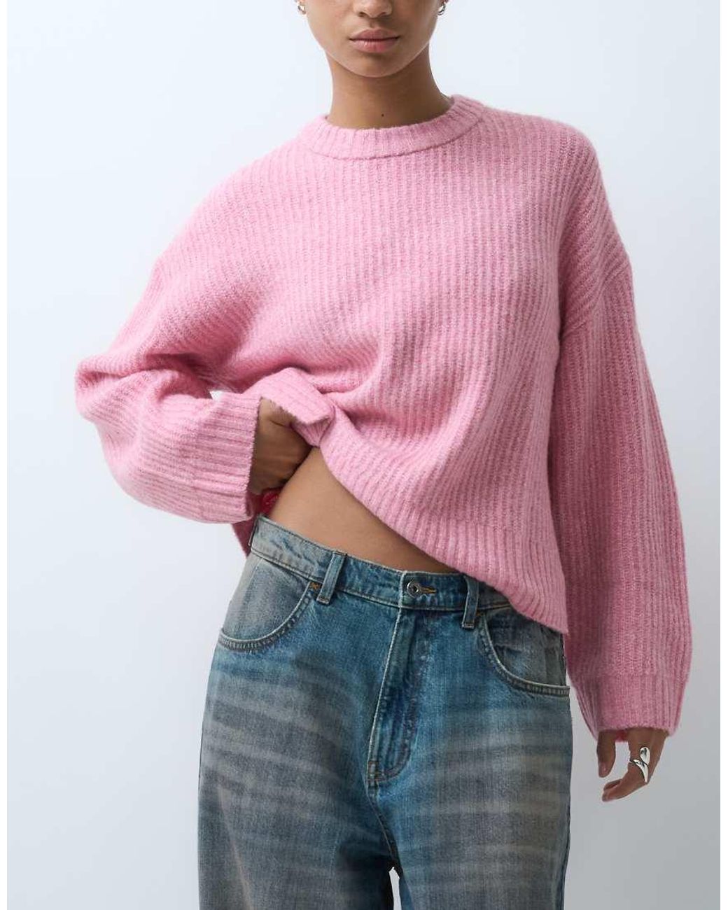 JJXX Pink Fluffy Cropped Ribbed Sweater