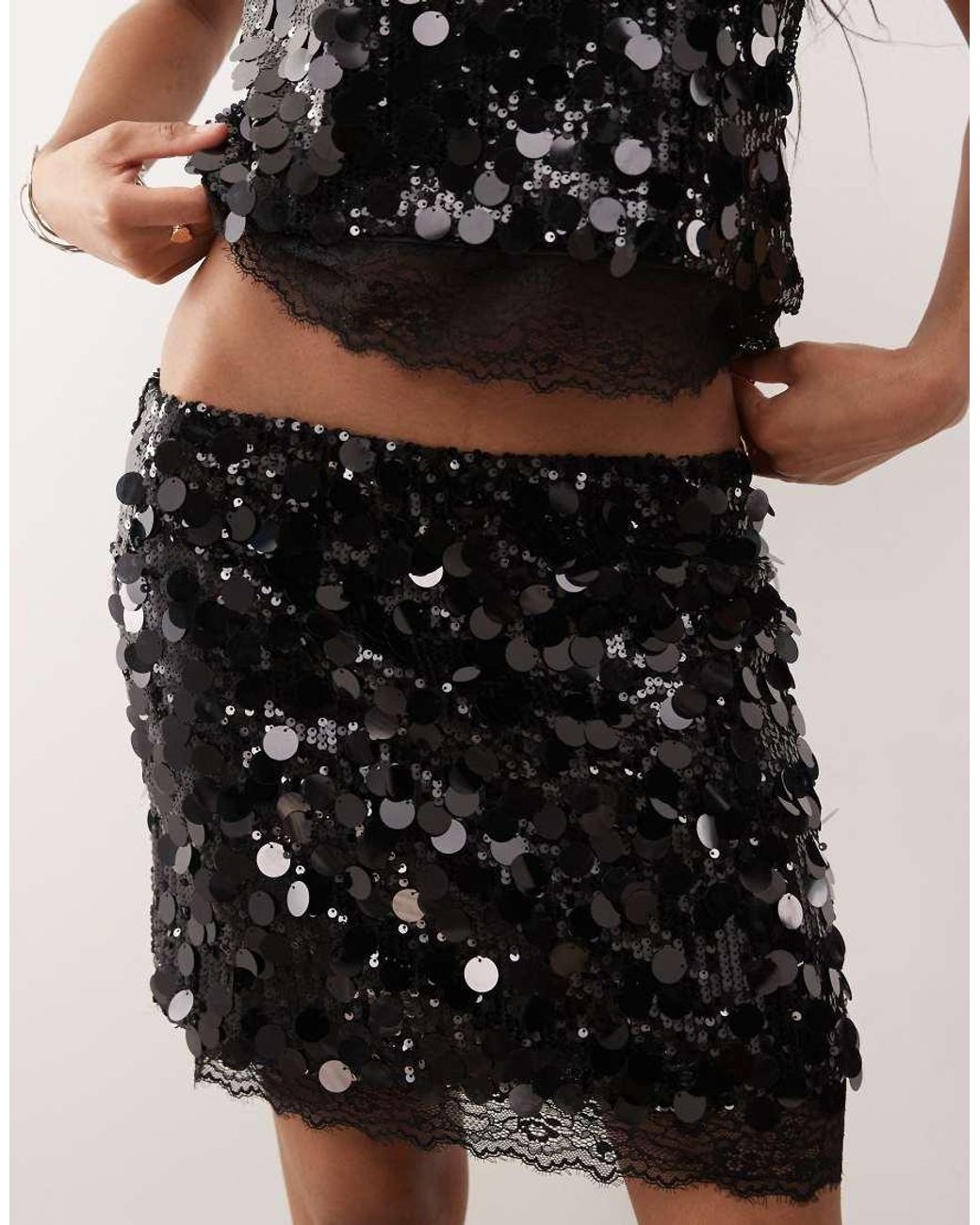 Noisy May White Disc Sequin Mini Skirt Co-Ord