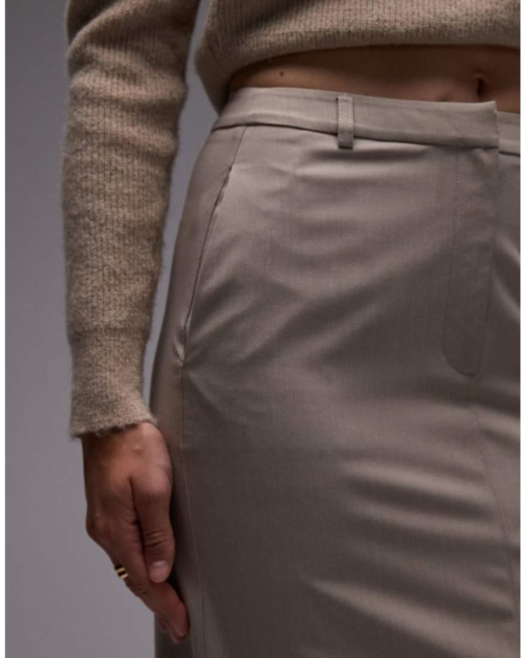 ASOS Gray Tailored Belted Pencil Midi Skirt