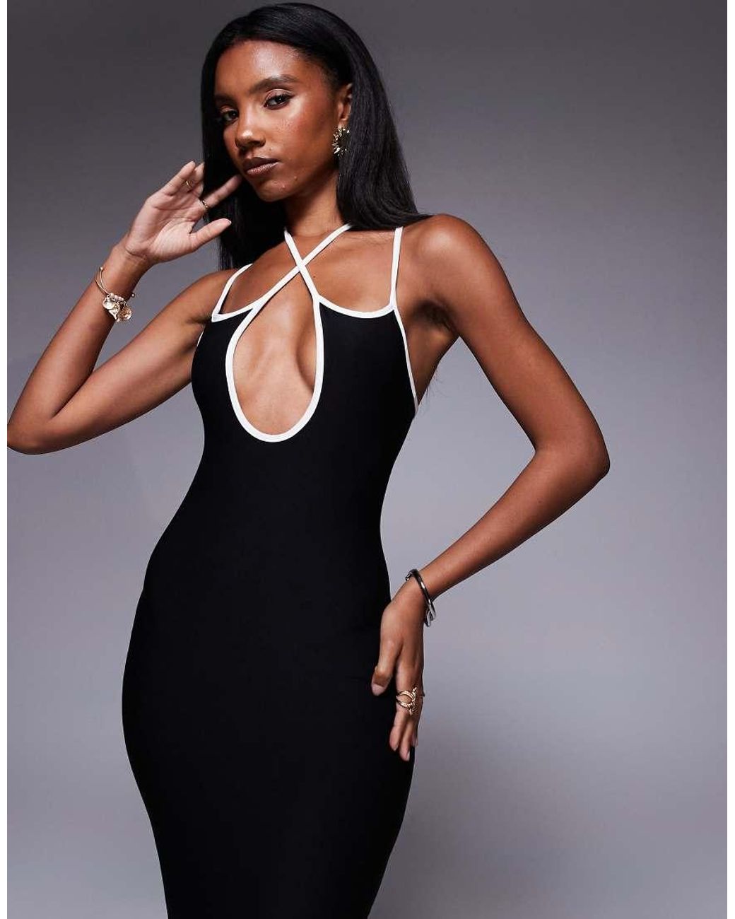 Public Desire Blue Cross Strap Contrast Trim Maxi Dress