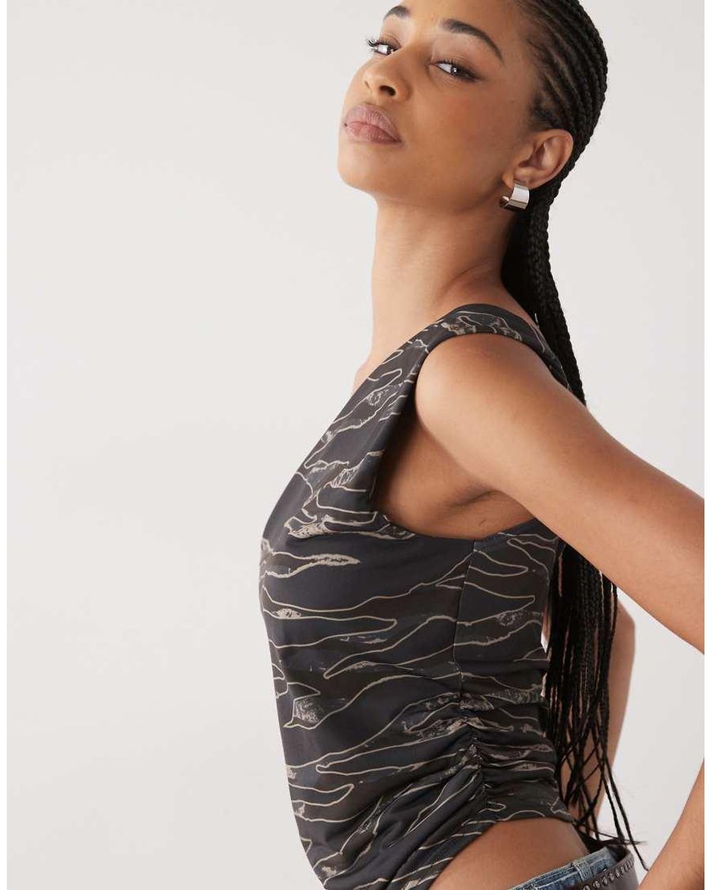 Collusion Blue One Shoulder Knot Detail Scarf Top