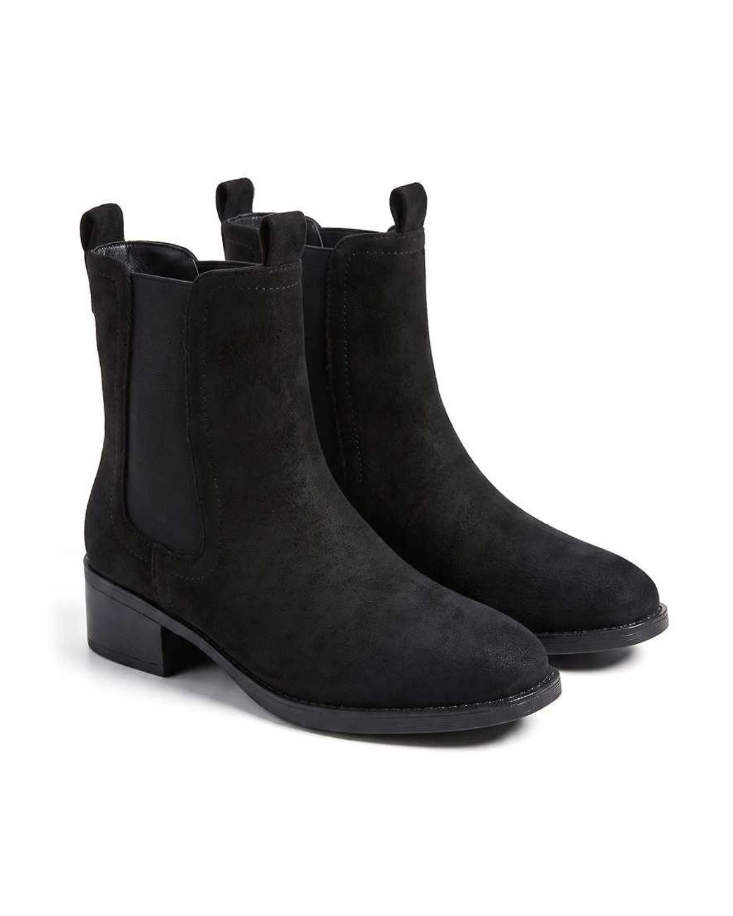 SEQWL Black Chelsea Ankle Booties Low Block Heel With Elastic Panels