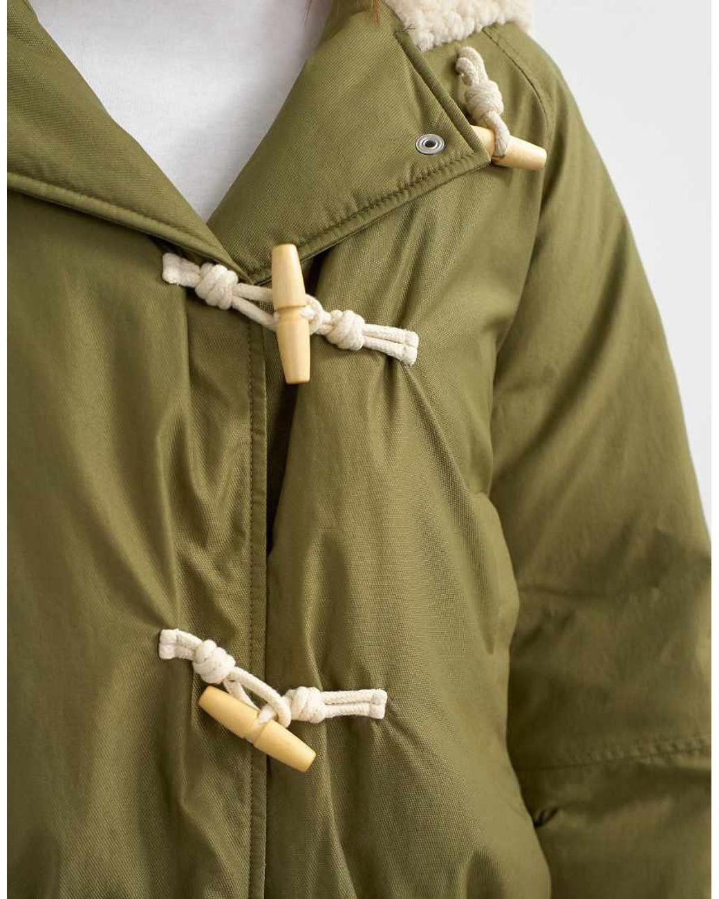 TOPSHOP Green toggle Borg Collar Short Puffer Jacket