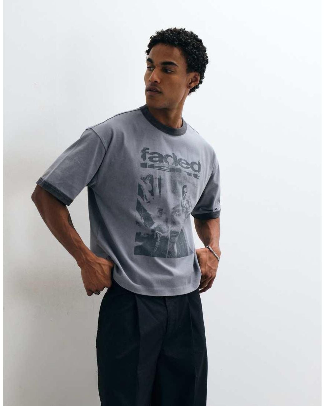ASOS Blue Boxy Oversized Ringer T-shirt With Graphic for men
