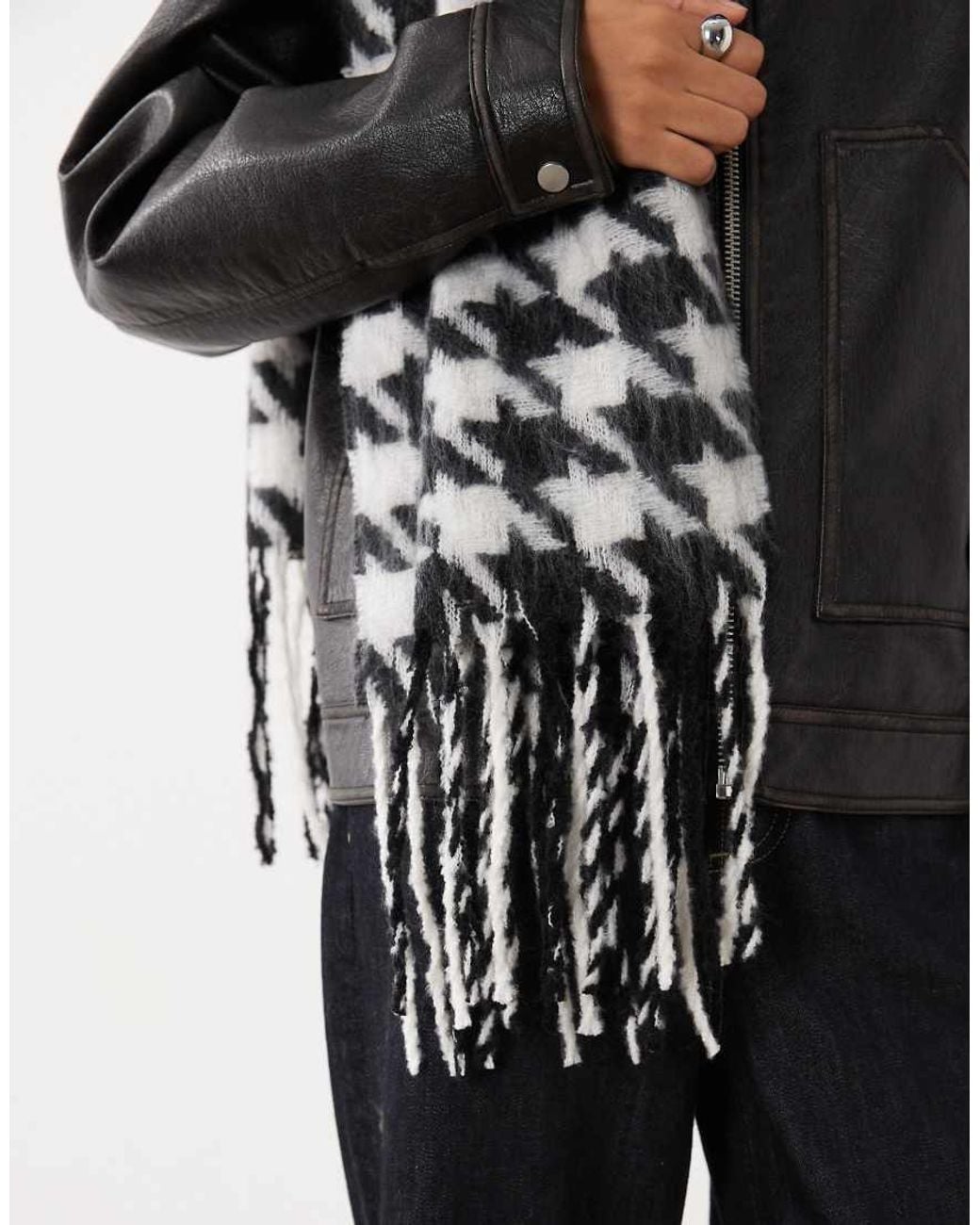 ASOS Black Woven Scarf With Houndstooth