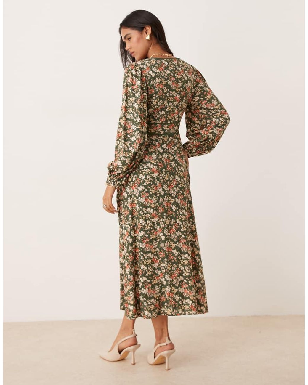 Nobody's Child Natural Remy V-Neck Balloon Sleeve Midi Dress