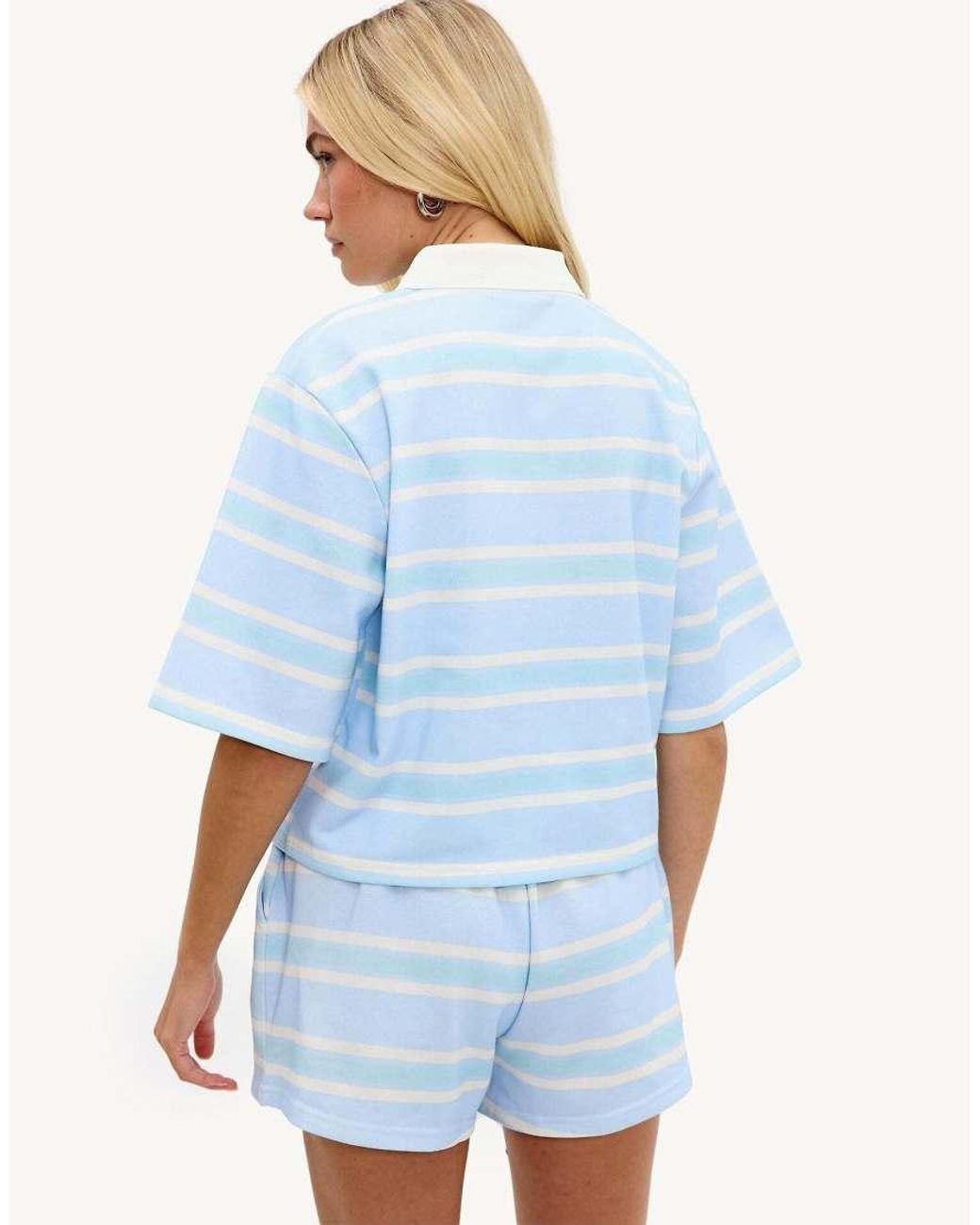 Loavies Blue Easy Does It Short-Sleeved Polo Shirt With Stripes