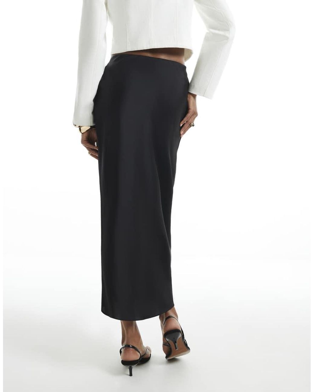 River Island Black Satin Bias Maxi Skirt