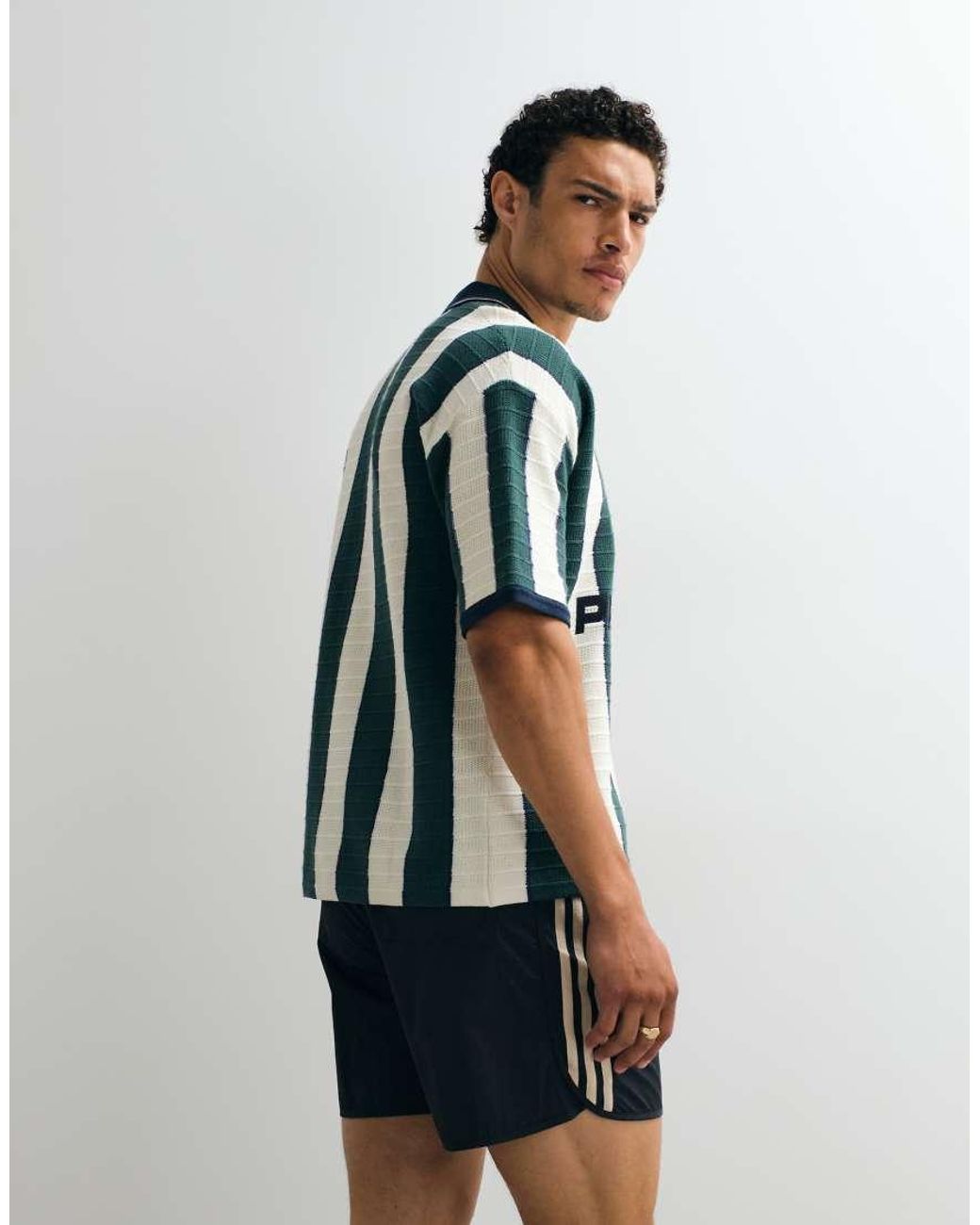 Prohibited Green Knitted Stripe Football Shirt for men