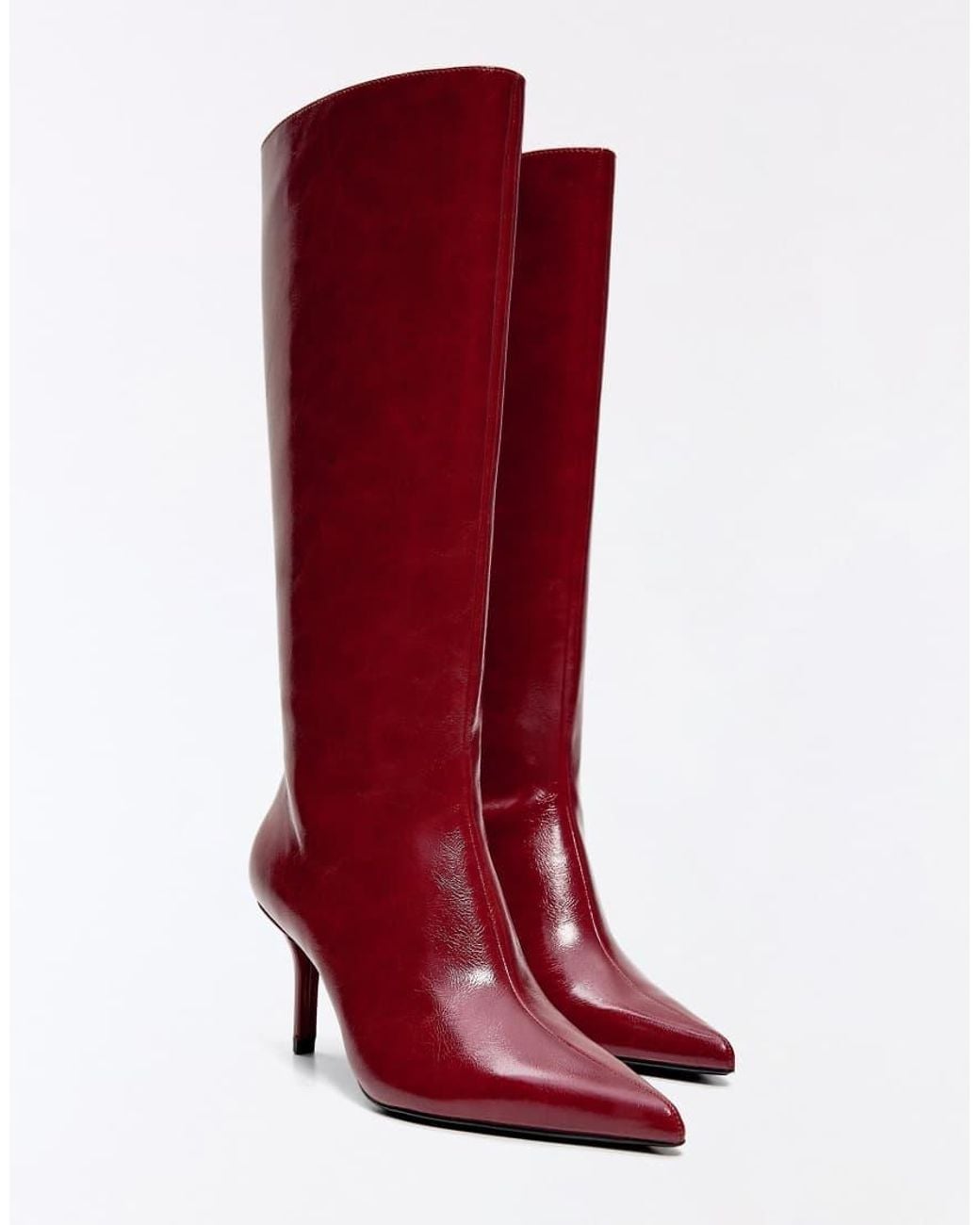 Bershka Red Fitted Shaft Heeled Boots
