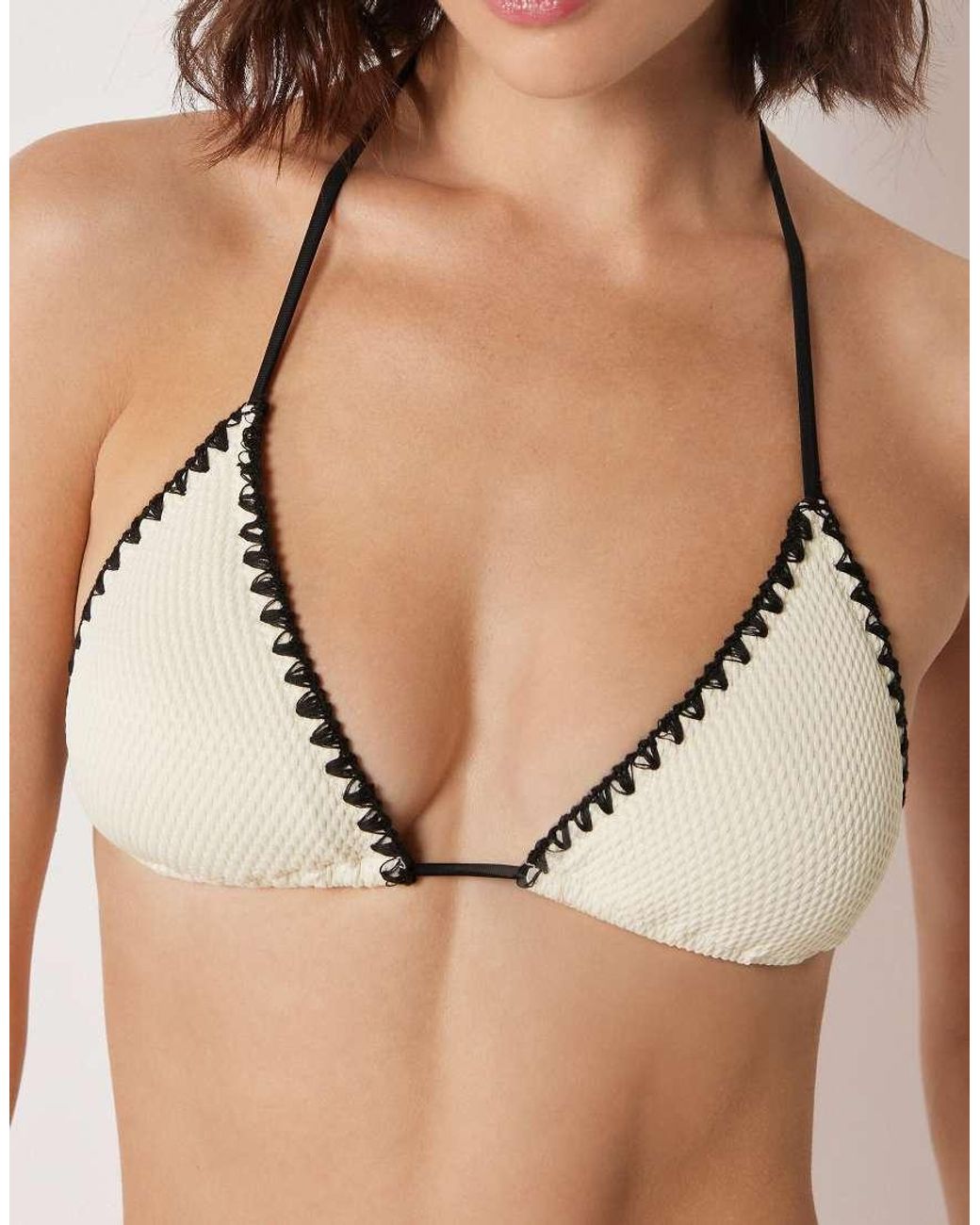 Calzedonia Natural Triangle Bikini Top Bicolor Embroidery