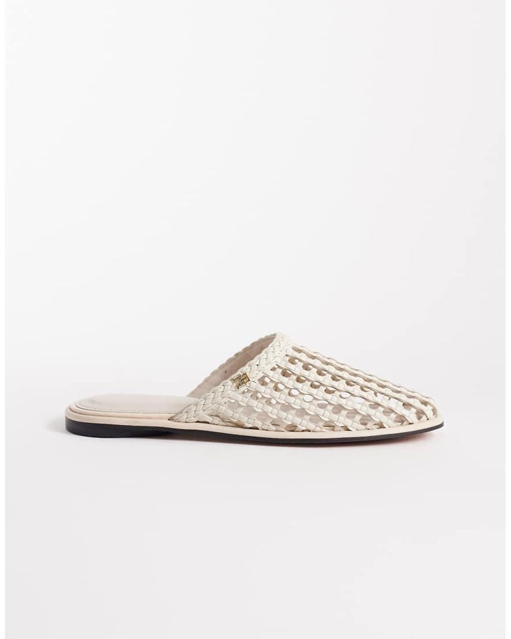 Tommy Hilfiger White Leather Woven Mule Sandal