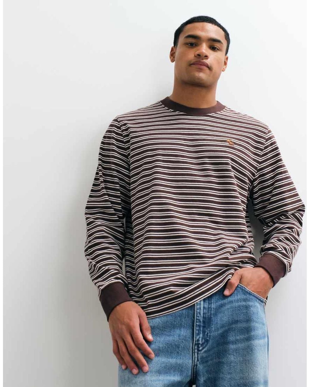 Abercrombie & Fitch Gray Icon Logo Heavyweight Long Sleeve T-shirt for men