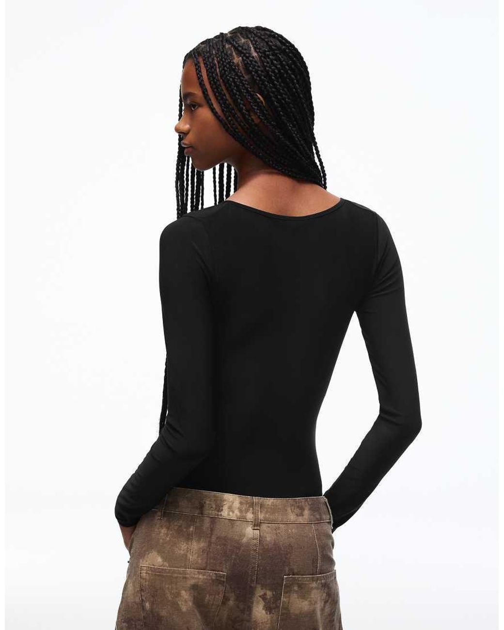 Bershka Black V-neck Long Sleeve Bodysuit