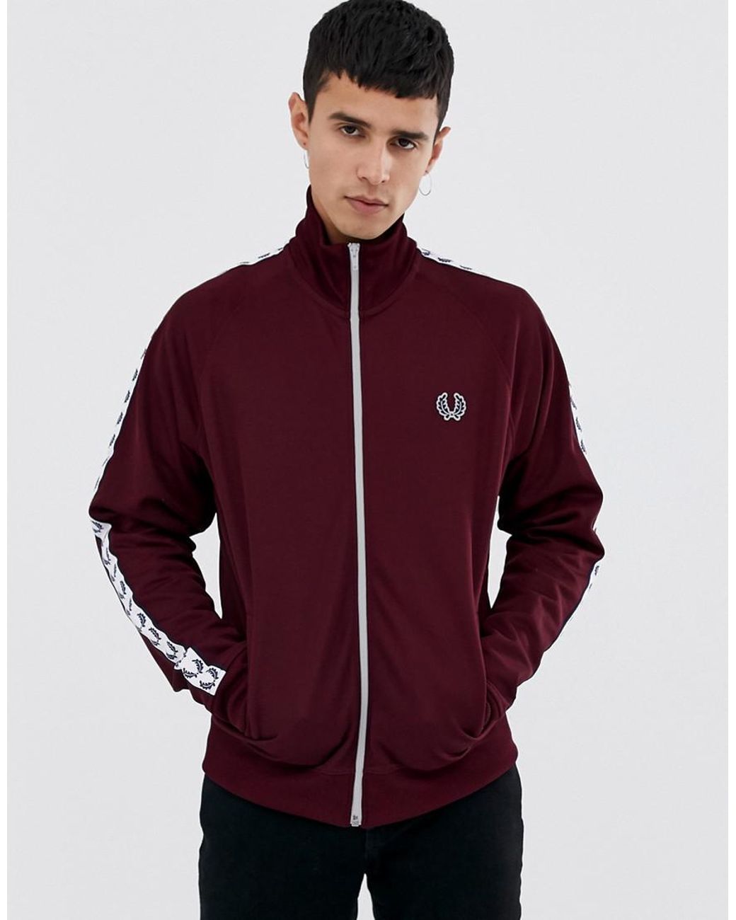 Fred Perry Sports Authentic Taped Track Jacket In Burgundy in Red for Men |  Lyst