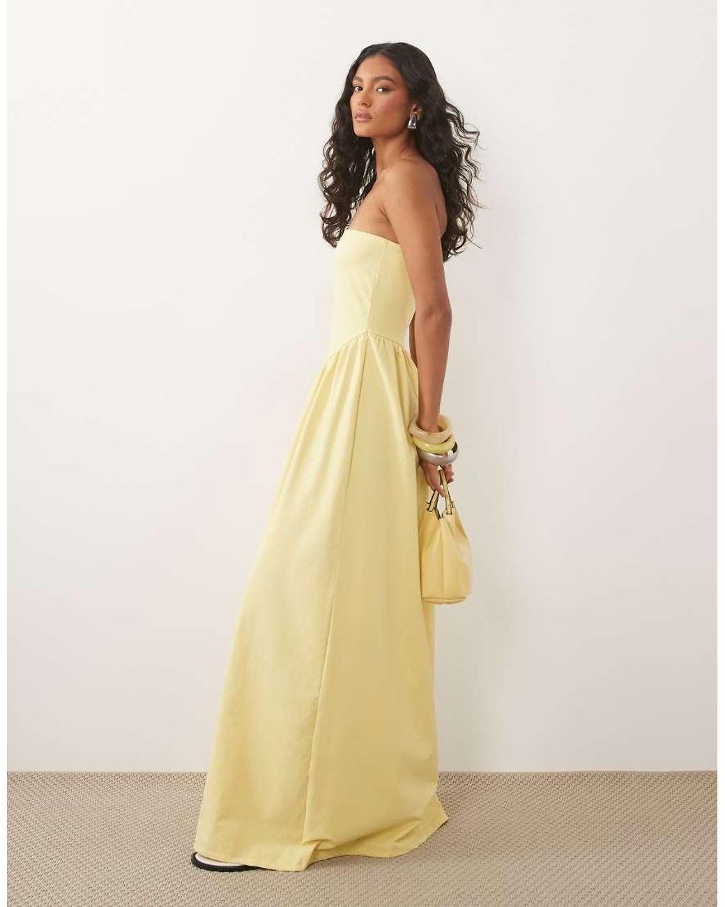ASOS Natural Bandeau Dropped Hem Midi Dress