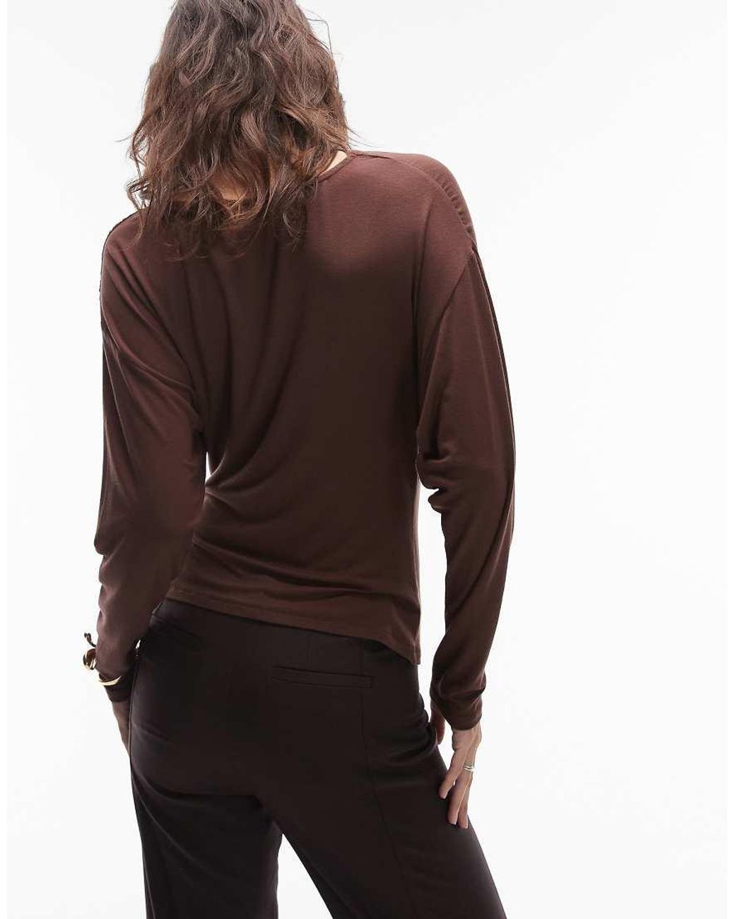 ASOS Brown Soft Twist Shoulder Long Sleeve Top