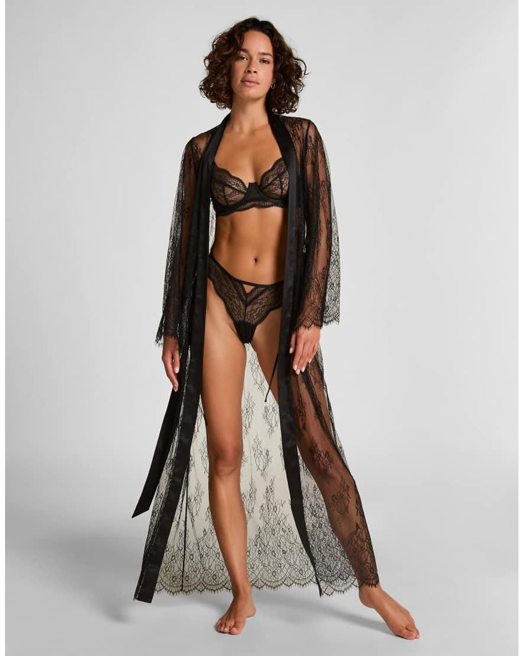 Hunkemöller Brown Long Allover Lace Kimono