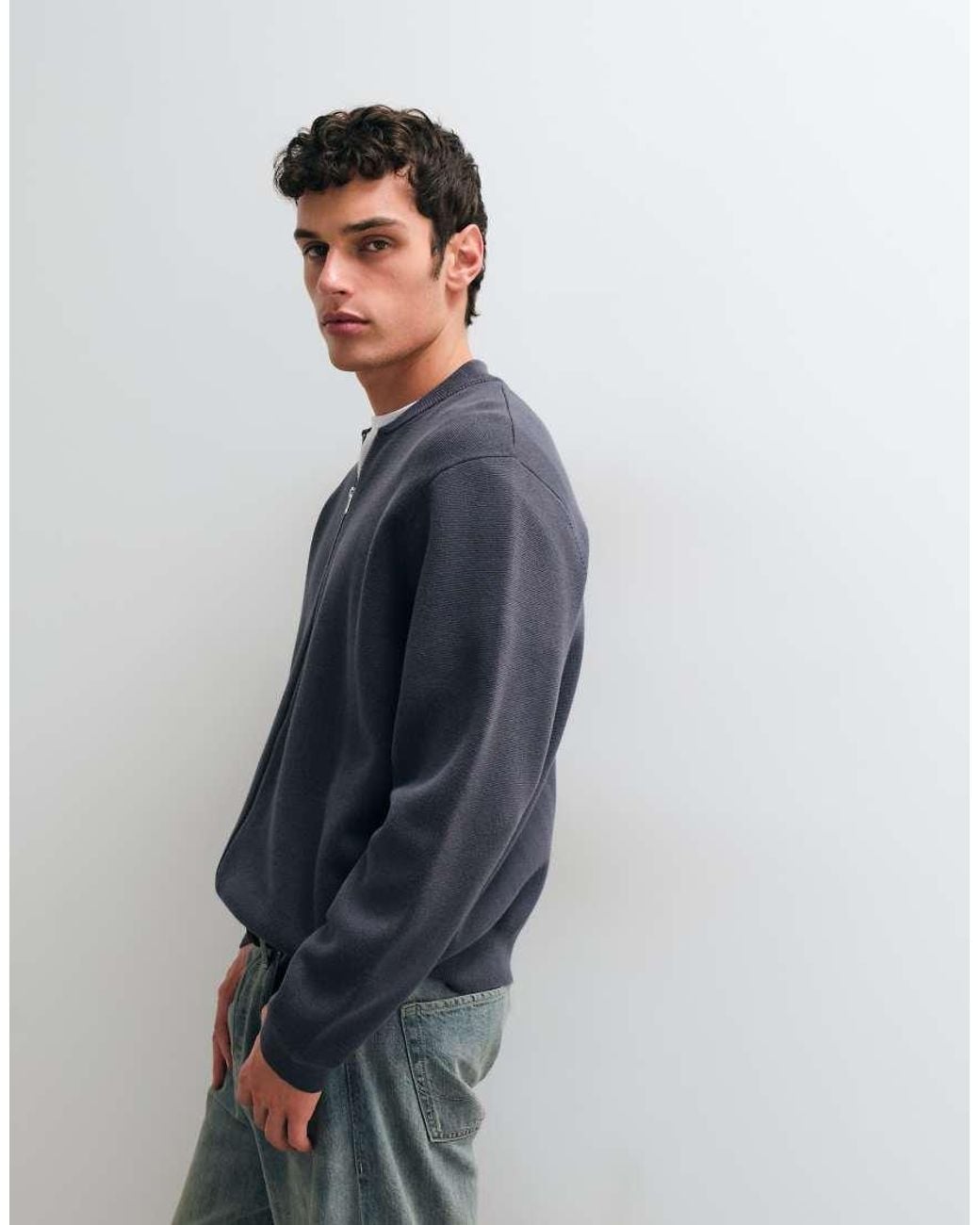 ASOS Blue Oversized Compact Knitted Bomber for men