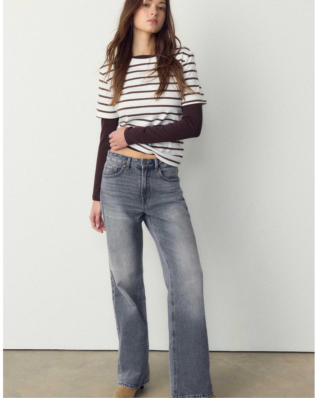 Stradivarius Brown – basic – schweres t-shirt
