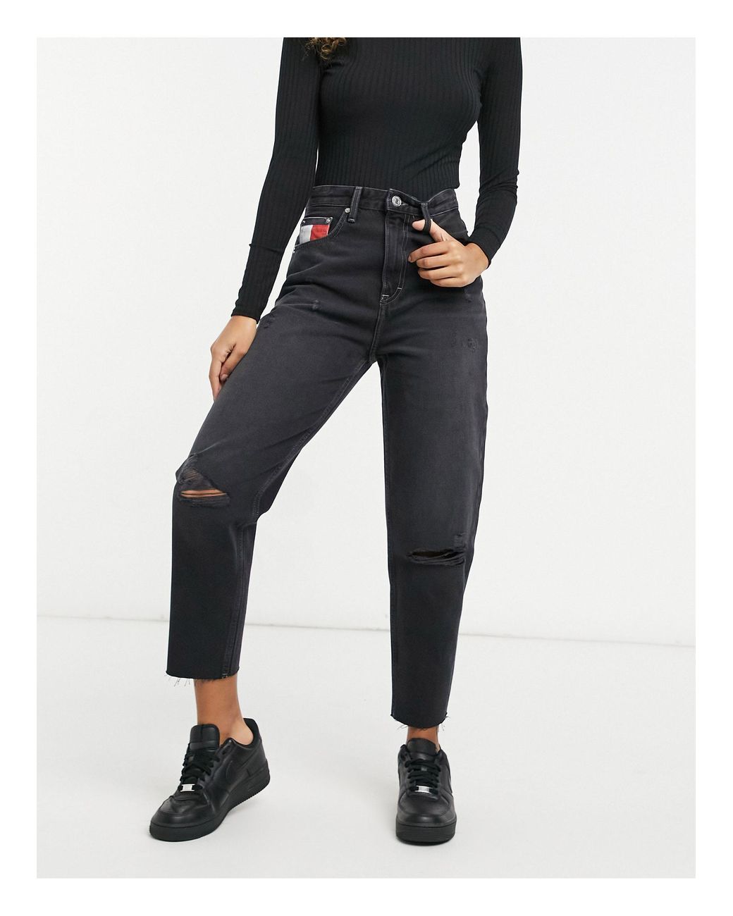 Mom jeans neri di Tommy Hilfiger in Nero Lyst