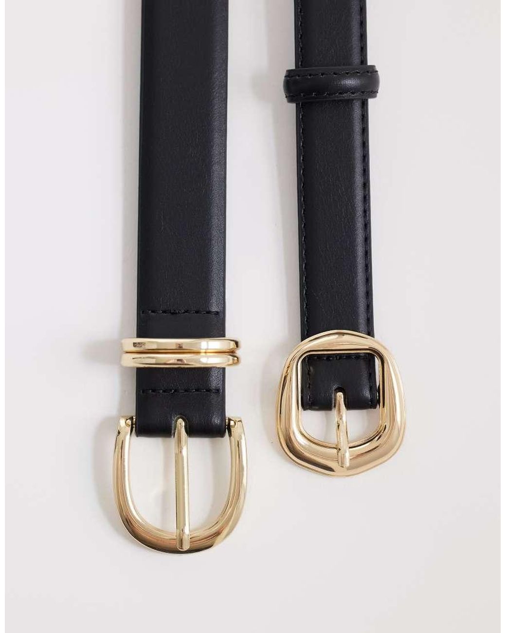 Pieces White 2-pack Gold Buckle Belts