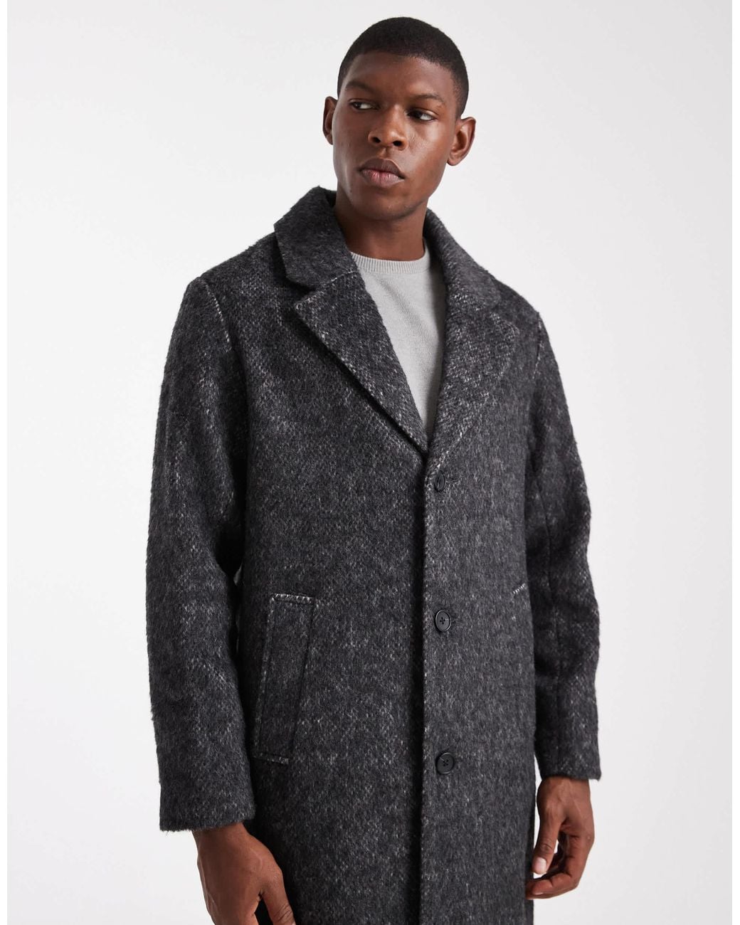 ASOS Black Wool Blend Longline Overcoat for men