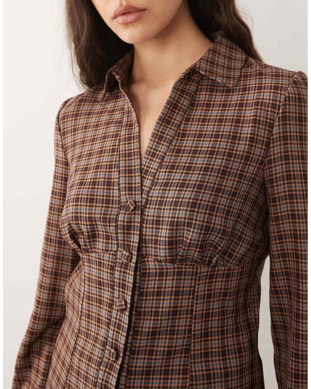 Miss Selfridge Brown Long Sleeve Tailored Shirt