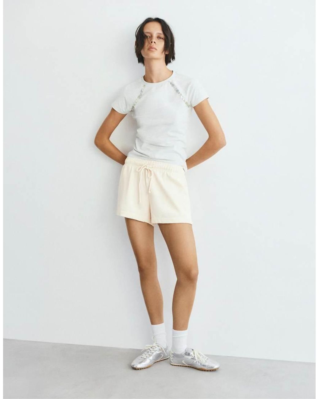 Pull&Bear White Sports Shorts With Elastic Waist