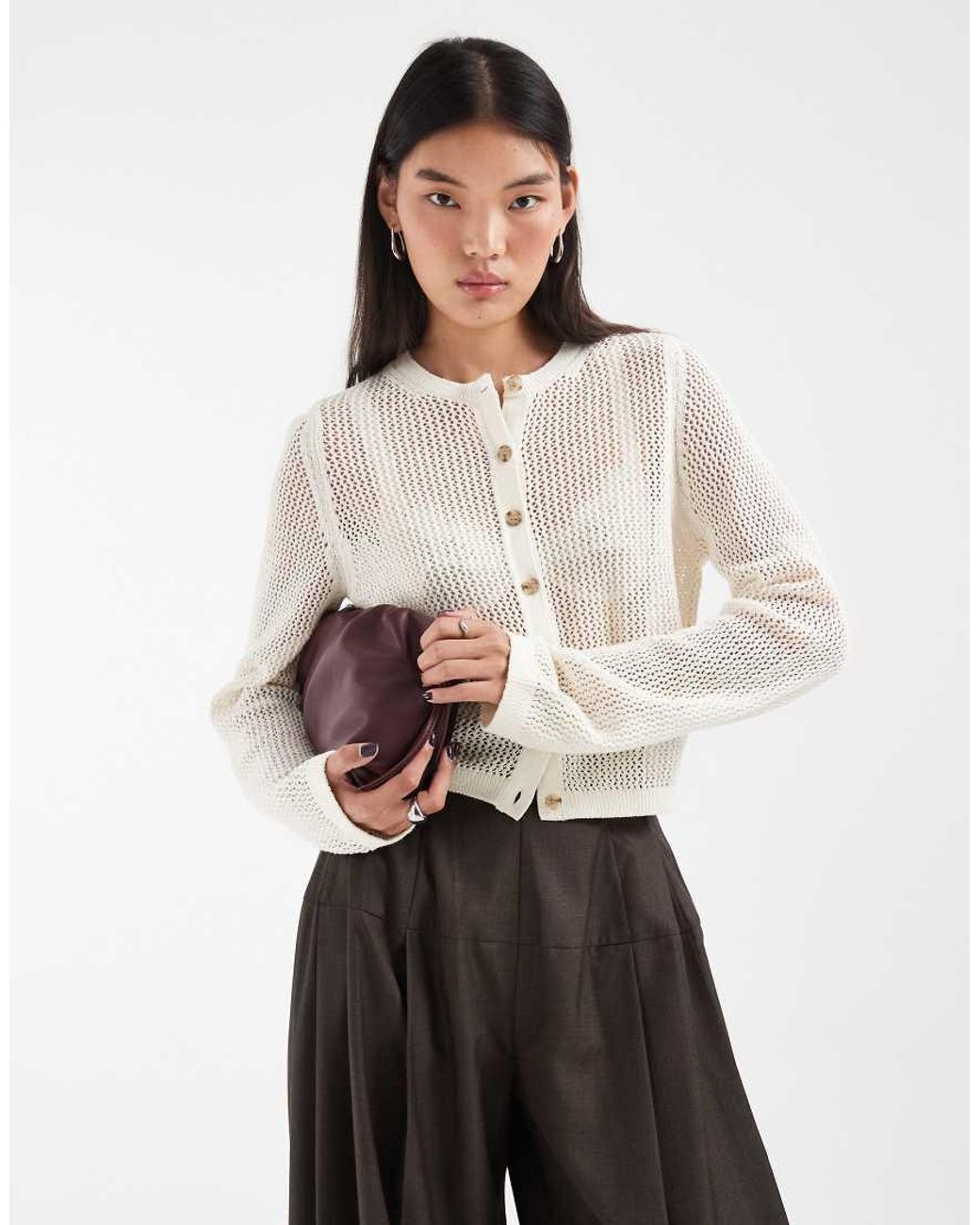 & Other Stories White Pure Cotton Open Knit Cardigan