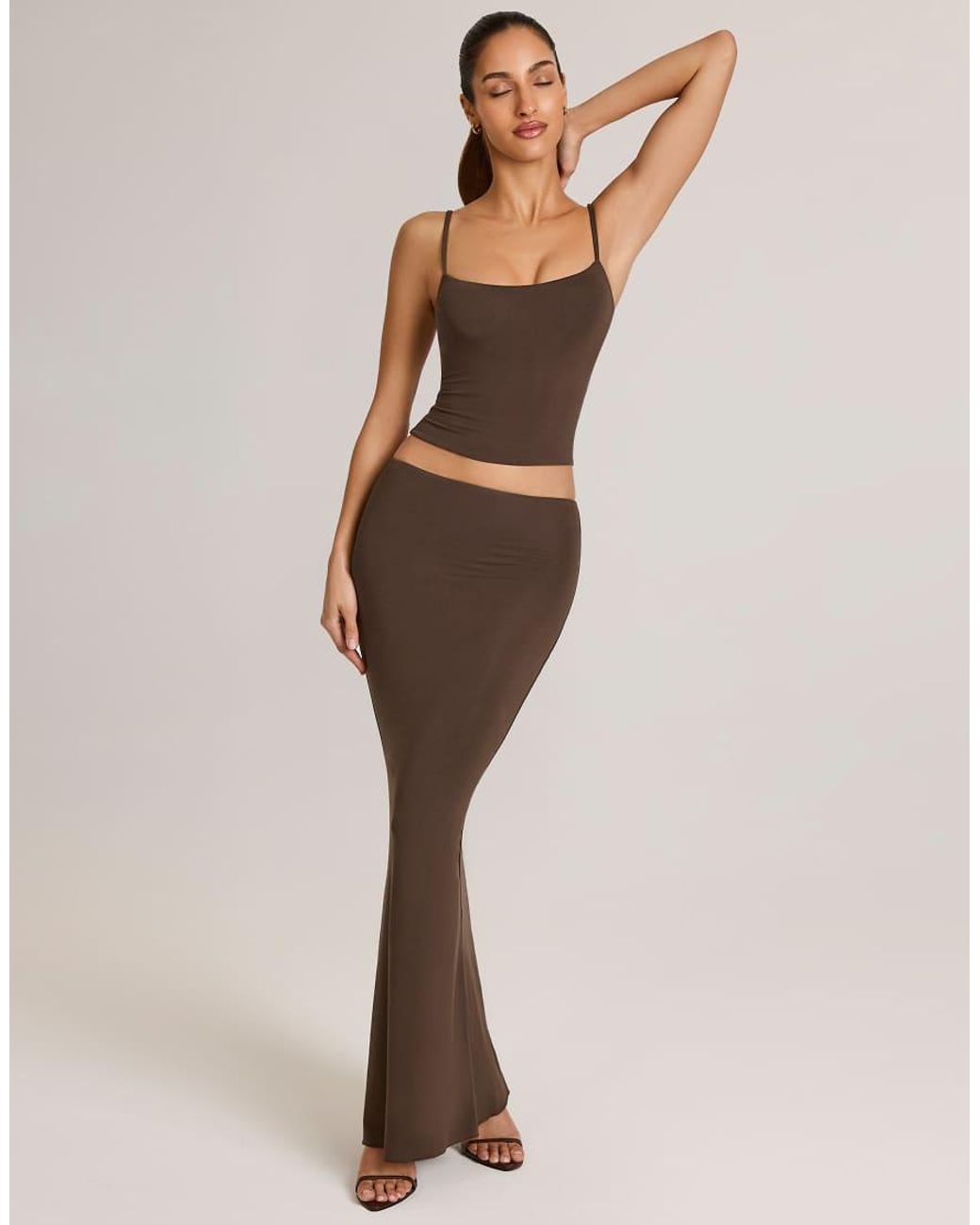 Oh Polly Natural Avenley Jersey Low Rise Maxi Skirt Co-Ord