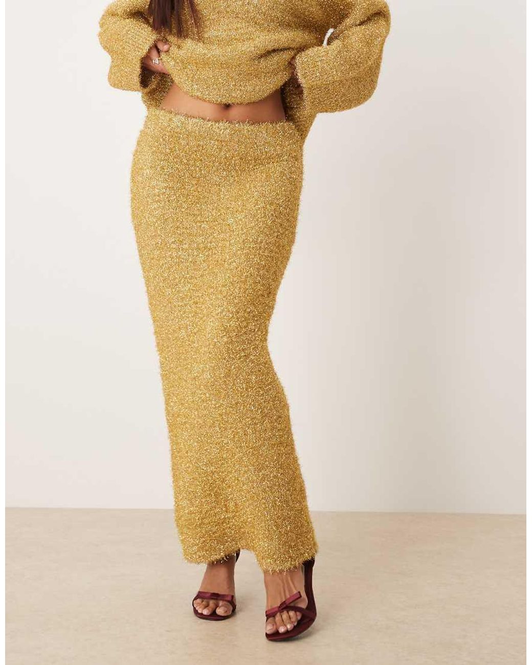 ASOS Natural Co-Ord Tinsel Midaxi Skirt