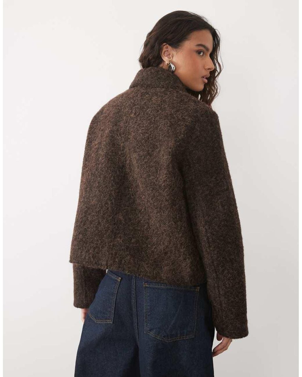 Vero Moda Brown Short Fluffy Textured Jacket With Gold Hammered Buttons