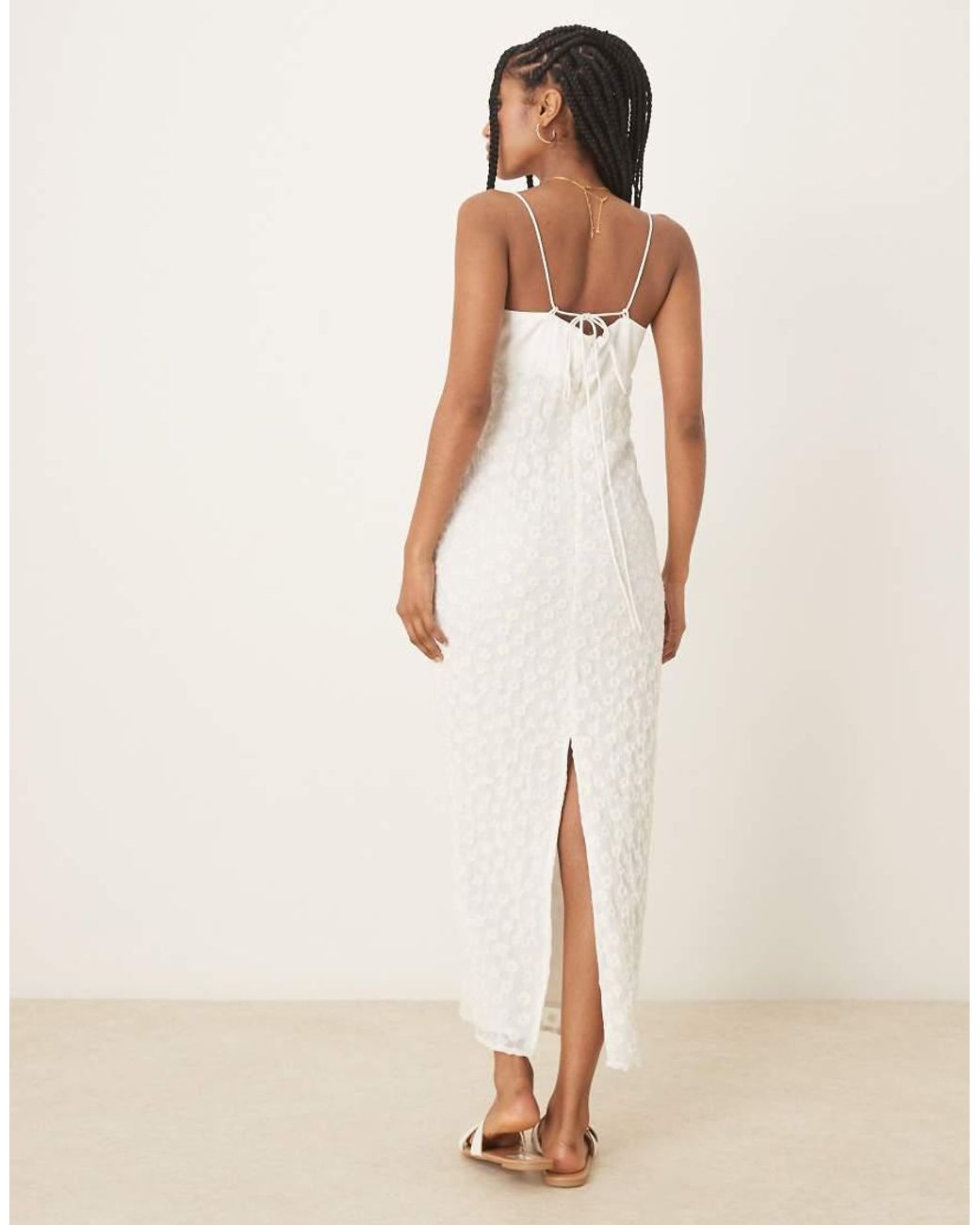 ASOS Natural Cami Slip Dress With Daisy Embroidery & Contrast Satin Bust