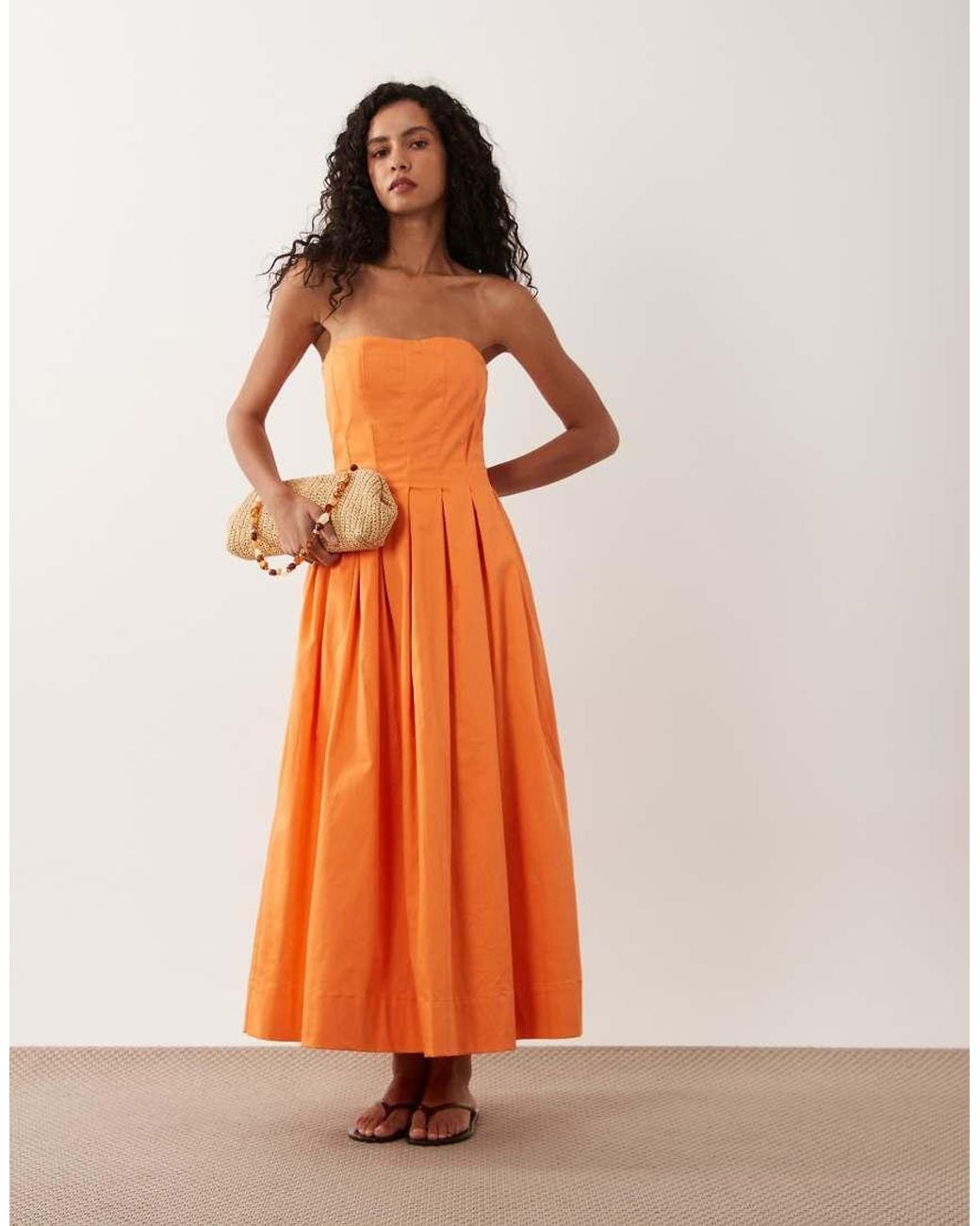 ASOS Orange Bandeau Maxi Sundress With Full Skirt