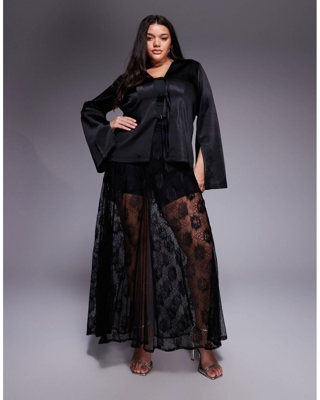 ASOS Asos Design Curve Sheer Godet Lace Mix Maxi Skirt in Black | Lyst