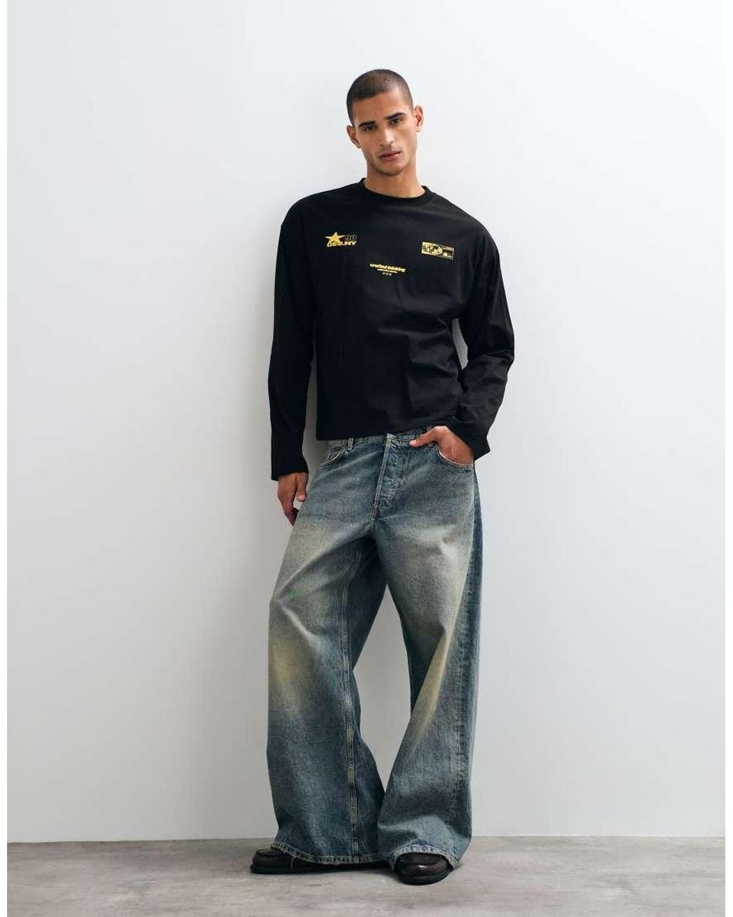 ASOS Blue Boxy Oversized Long Sleeve Top With Logo Print for men