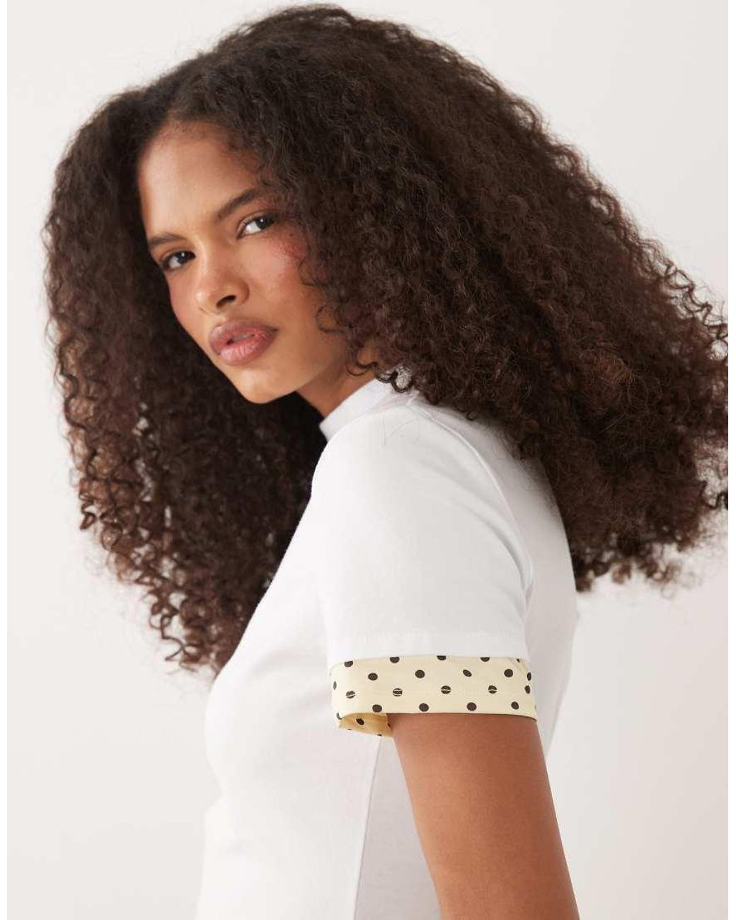ASOS White Short Sleeve Double Layer Yellow Polka Dot Top