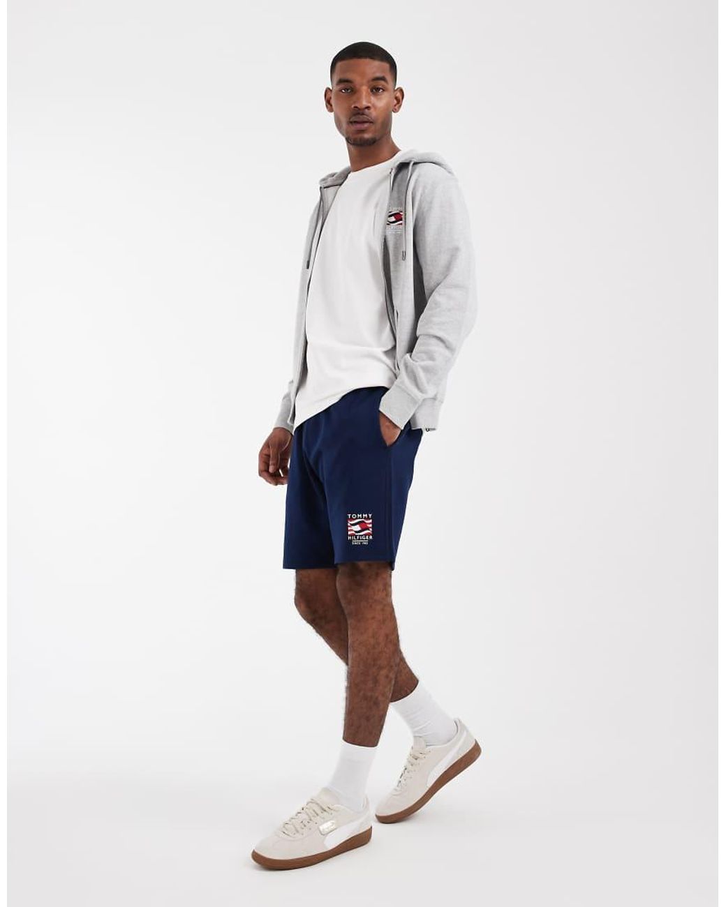 Tommy Hilfiger White Relaxed Jersey Shorts With Flag Logo for men