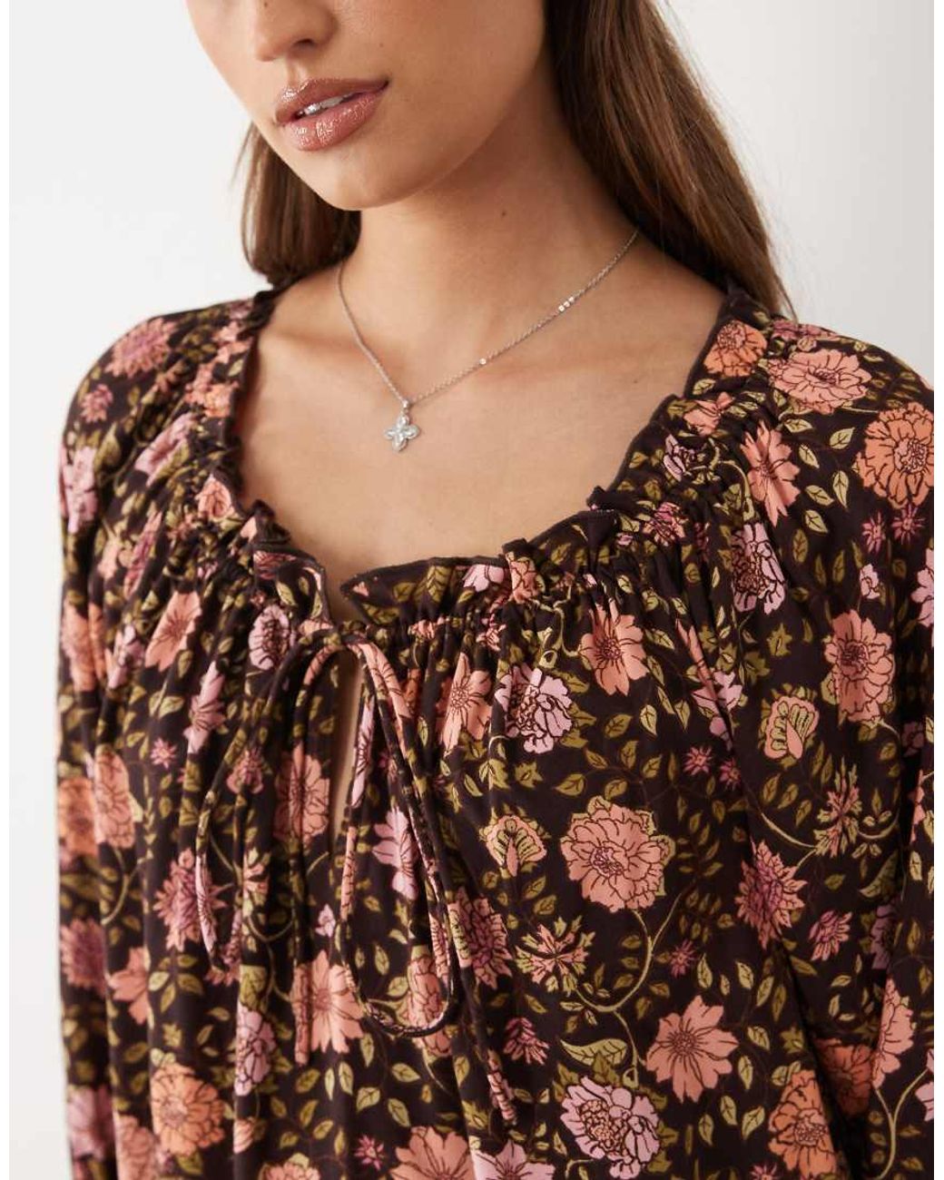 Miss Selfridge Brown Spun Smock Dress