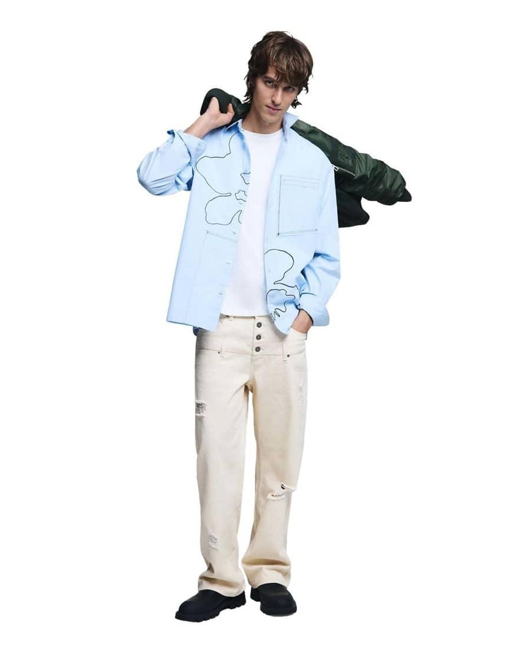 Desigual Blue Shirt With Embroidered Topstitching for men