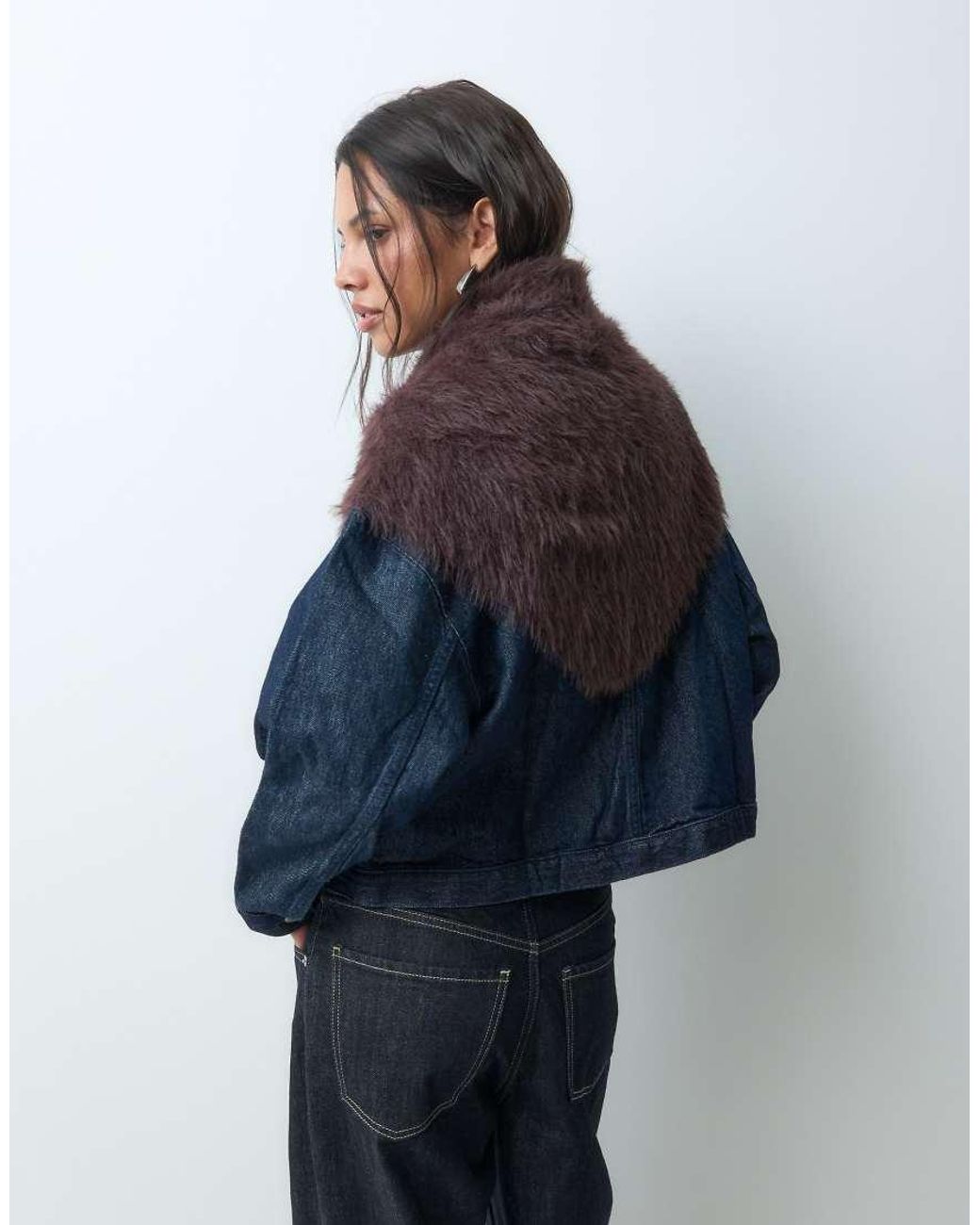 Object Blue Fluffy Knit Triangle Scarf