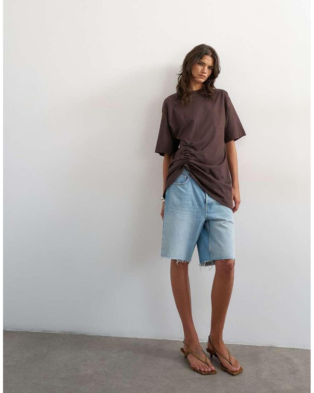 TOPSHOP Gray Ruched Side Tee