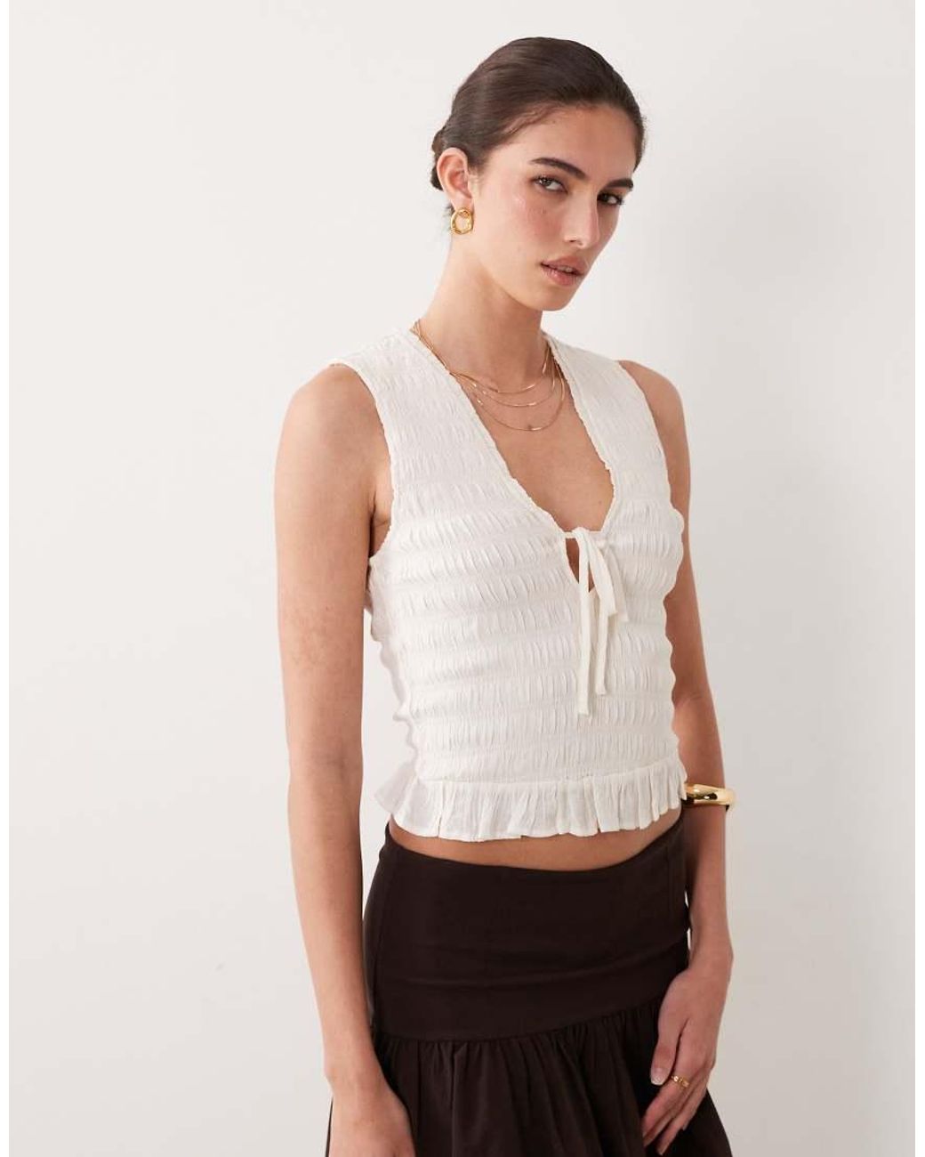Abercrombie & Fitch White Ruched V Neck Top