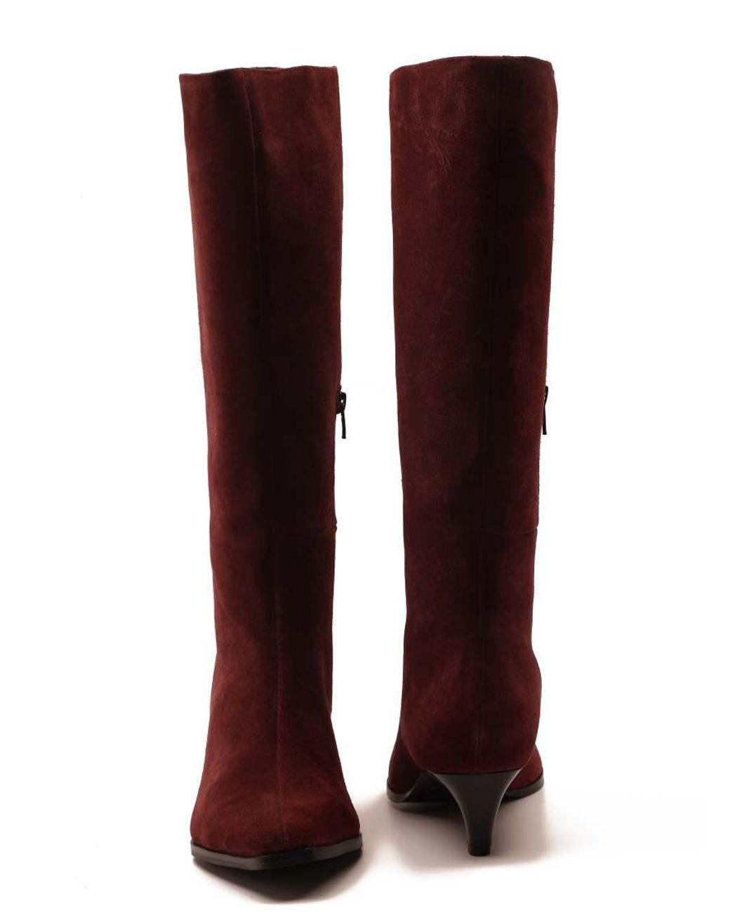 OFF THE HOOK Red Fern Suede Leather Knee-High Kitten Heel Boots