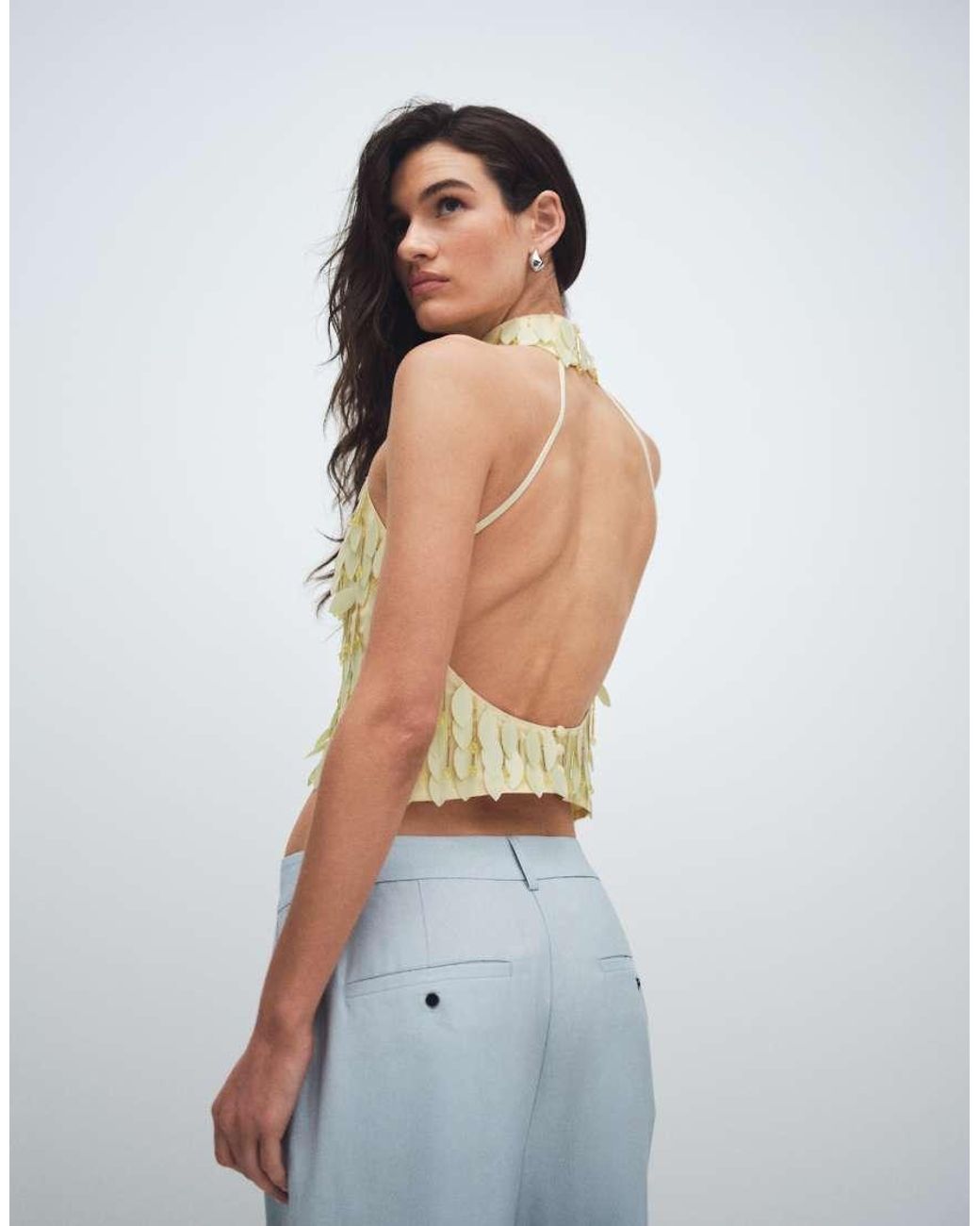 ASOS Yellow Leaf Embellished Halter Top