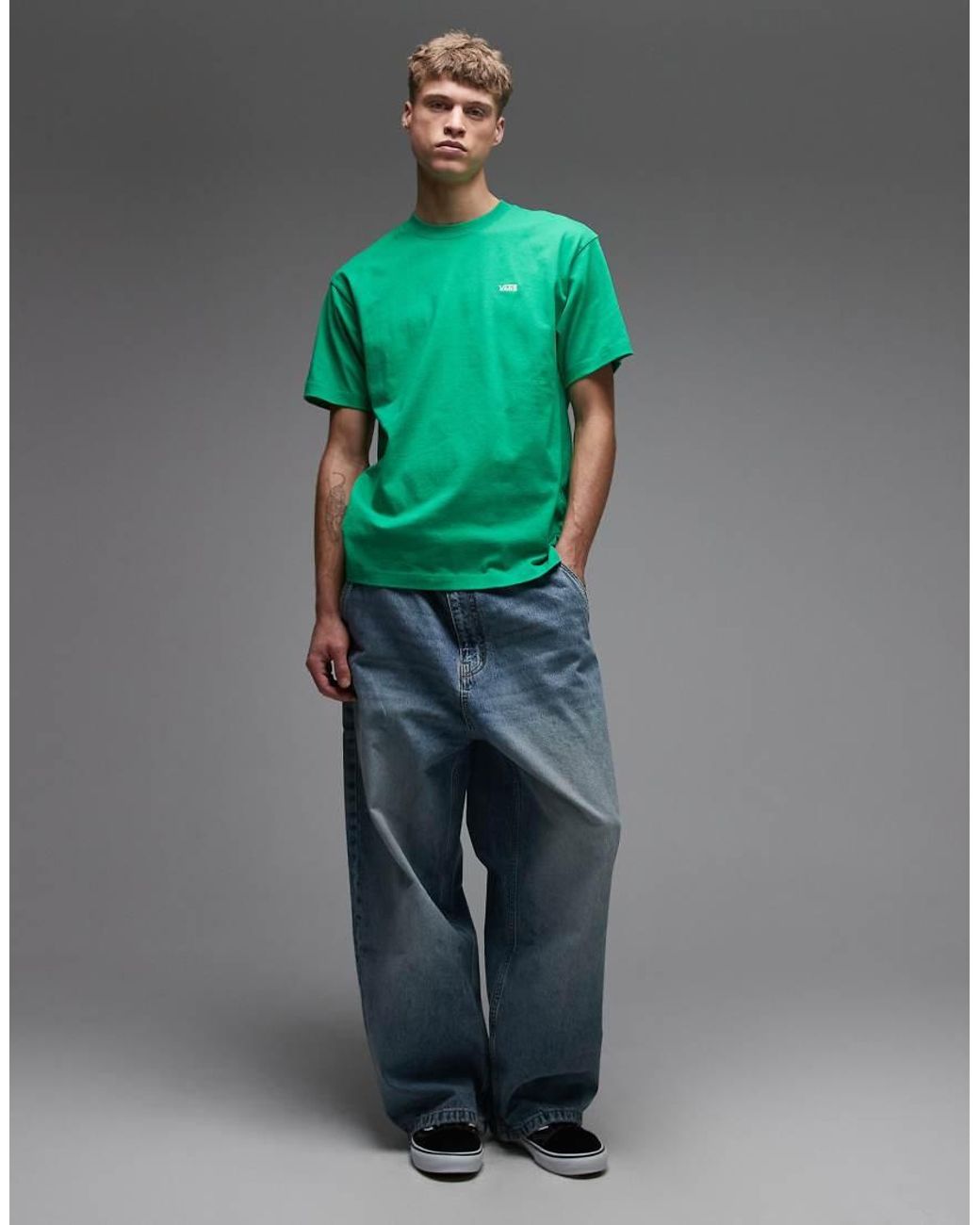 Vans Green Left Chest Logo Oversized T-Shirt for men