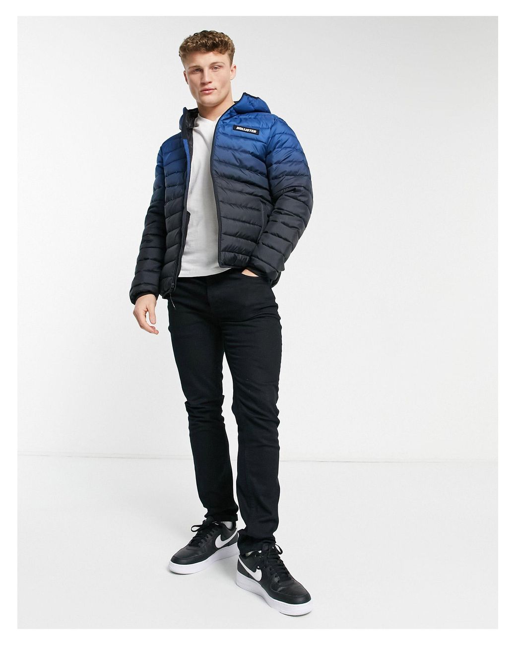 Hollister Ombre Lightweight Hooded Puffer Jacket in Blue for Men